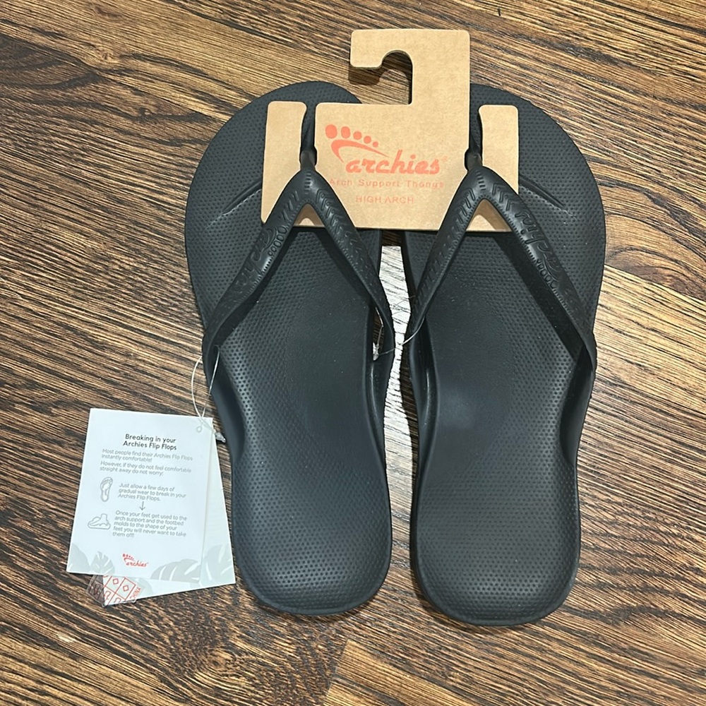 Archie’s Arch Support Flip Flops Black Womens 12 Men’s 11